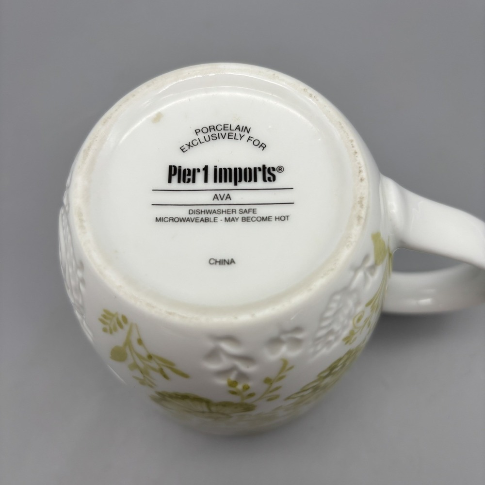 Pier 1 Imports Coffee Mug Ava Floral Initial M Cup Porcelain Blue Green Textured - Picture 6 of 8